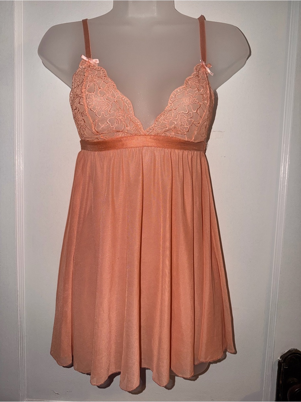 Peach Lace Babydoll Nightdress - Women Intimates